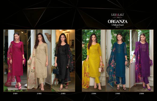 Organza Chikan Kari Vol 3 By Lily And Lali Designer Kurti With Bottom Dupatta Wholesale Price In Surat
